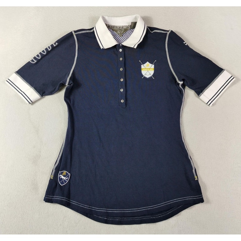 Goode Rider Polo Shirt Womens Small Blue Born To Ride Equestrian Graphic Funny